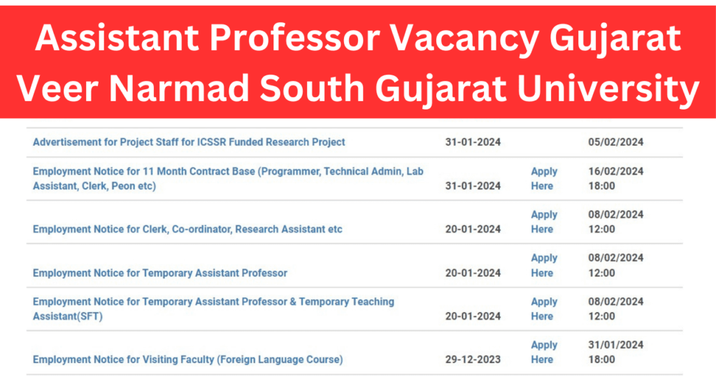VNSGU Recruitment 2024,VNSGU Vacancy 2024,Assistant Professor Vacancy in Gujarat,VNSGU Job 2024