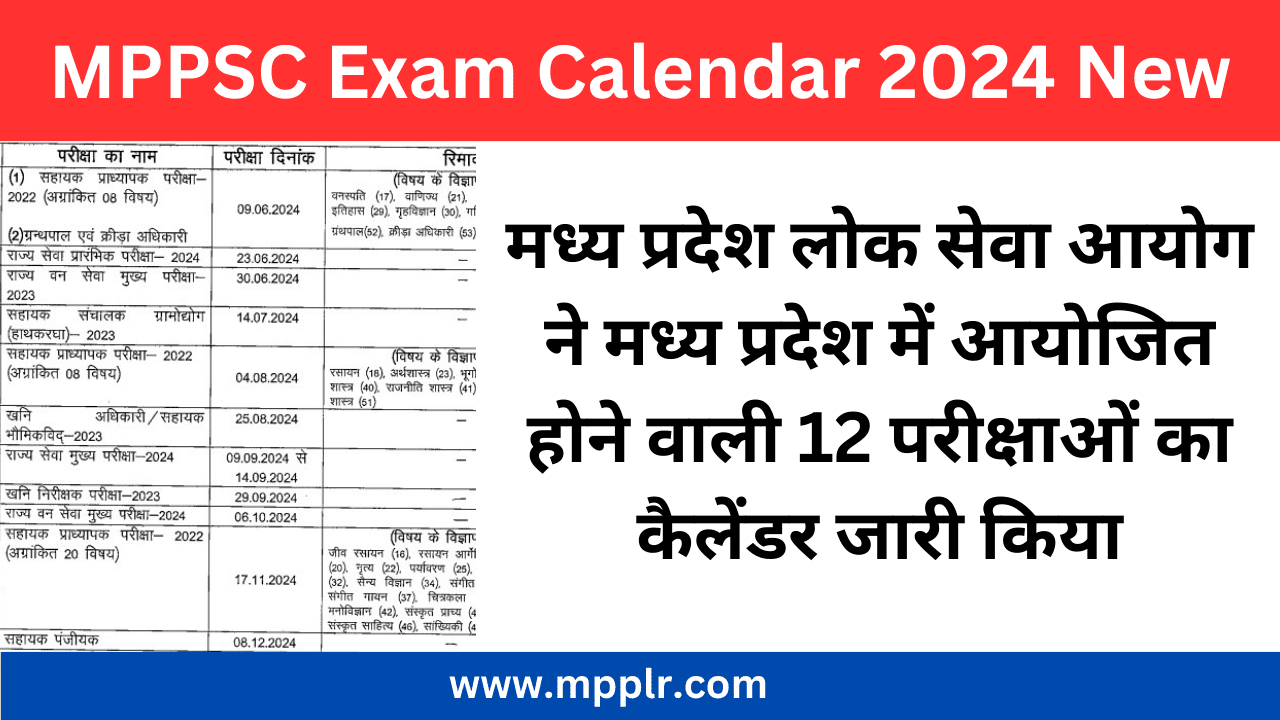 MPPSC Exam Calendar 2024 Newमध्य प्रदेश लोक सेवा आयोग परीक्षा कैलेंडर