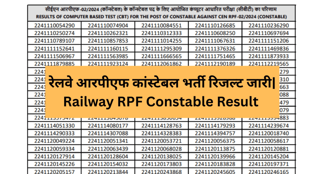 रेलवे आरपीएफ कांस्टेबल भर्ती रिजल्ट जारी|Railway RPF Constable Result Download 2025