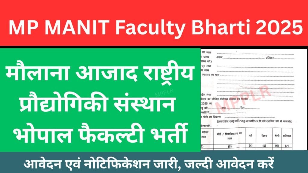 MP MANIT Faculty Bharti Online Form 2025:मौलाना आजाद राष्ट्रीय प्रौद्योगिकी संस्थान भोपाल फैकल्टी भर्ती आवेदन