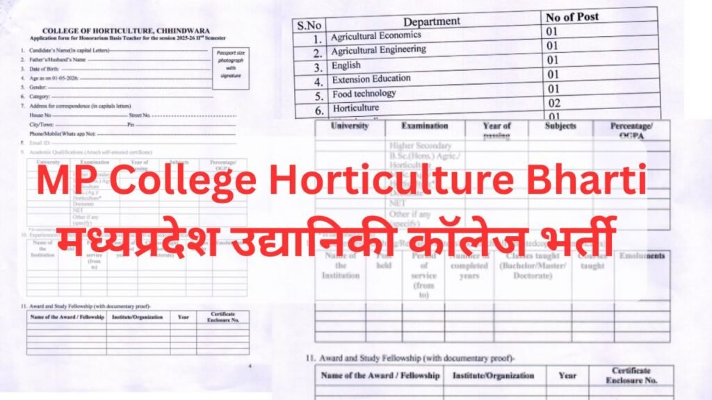 MP College Horticulture Bharti मध्यप्रदेश उद्यानिकी कॉलेज भर्ती