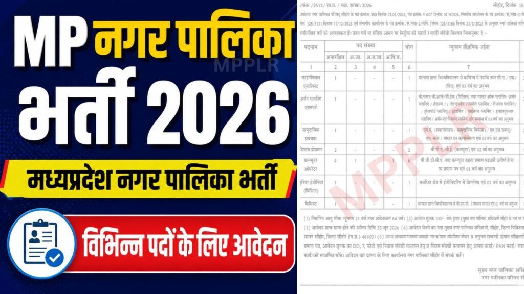 MP Nagar Palika Bharti 2026,मध्यप्रदेश नगर पालिका भर्ती