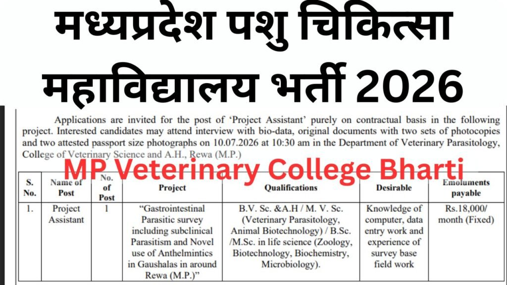 MP Veterinary College Bharti 2026