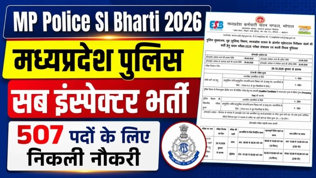 MP Police SI Recruitment 2026मध्यप्रदेश पुलिस सब इंस्पेक्टर भर्ती